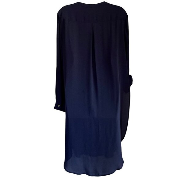 CHICOS SIZE 1 8/10 SEMI-SHEER NAVY BLUE OPEN SIDED TUNIC BLOUSE - Picture 9 of 10